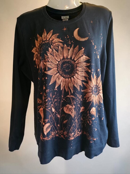 Denver Hayes Tops - Handpainted Boho Sunflowers on long sleeve shirt